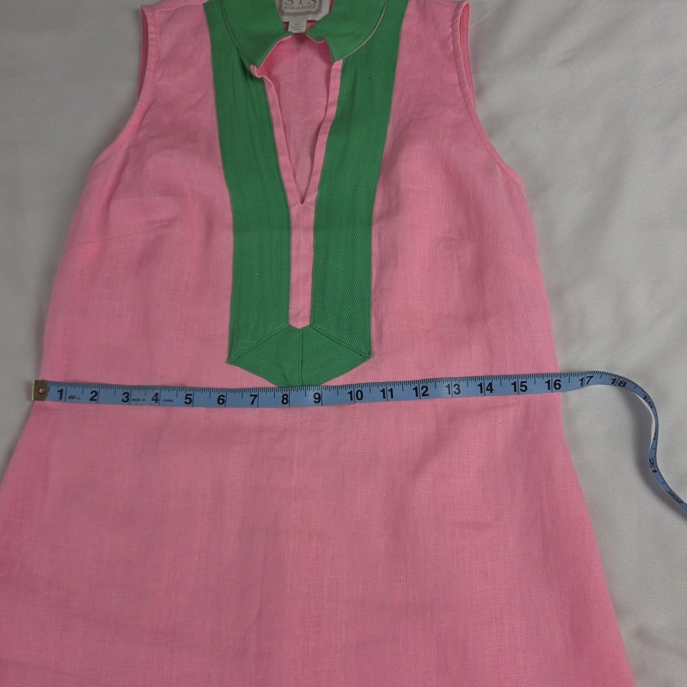 STS Sail To Sable Linen Dress 60s Inspired Pink & Green Sleeveless  XS - Picture 4 of 8